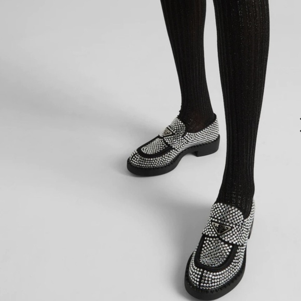 Prada Crystal Logo Flat Loafers